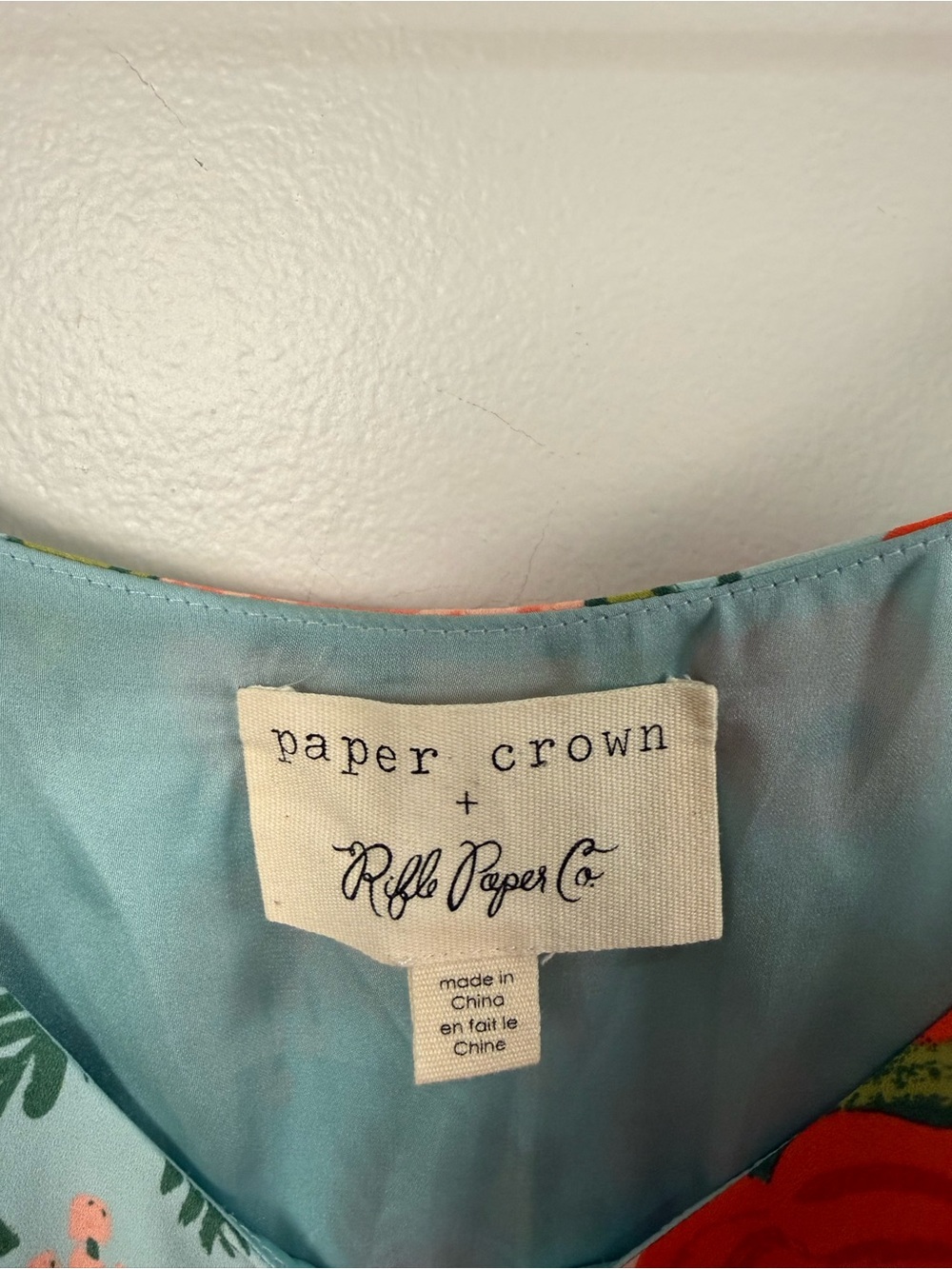 Anthropologie Paper Crown x Rifle Paper Co Poppy Field Dress Floral Blue Coral M - Picture 6 of 10